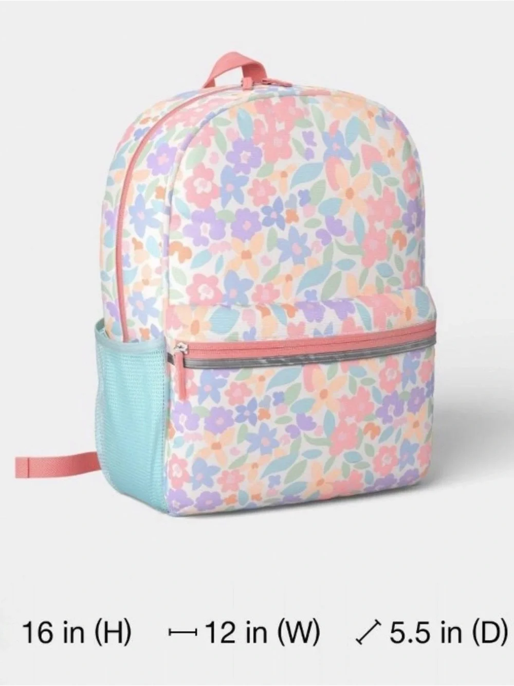 NWT:Kids 16 inches Floral Backpack in Pastel Pink, Blue, Purple w/ laptop sleeve